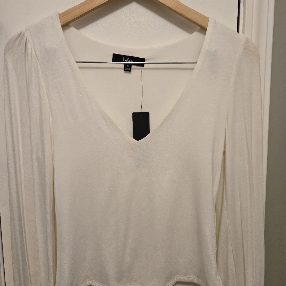 Lulus Long Sleeve Crop  Blouse Off-White Size Medium - Picture 5 of 11